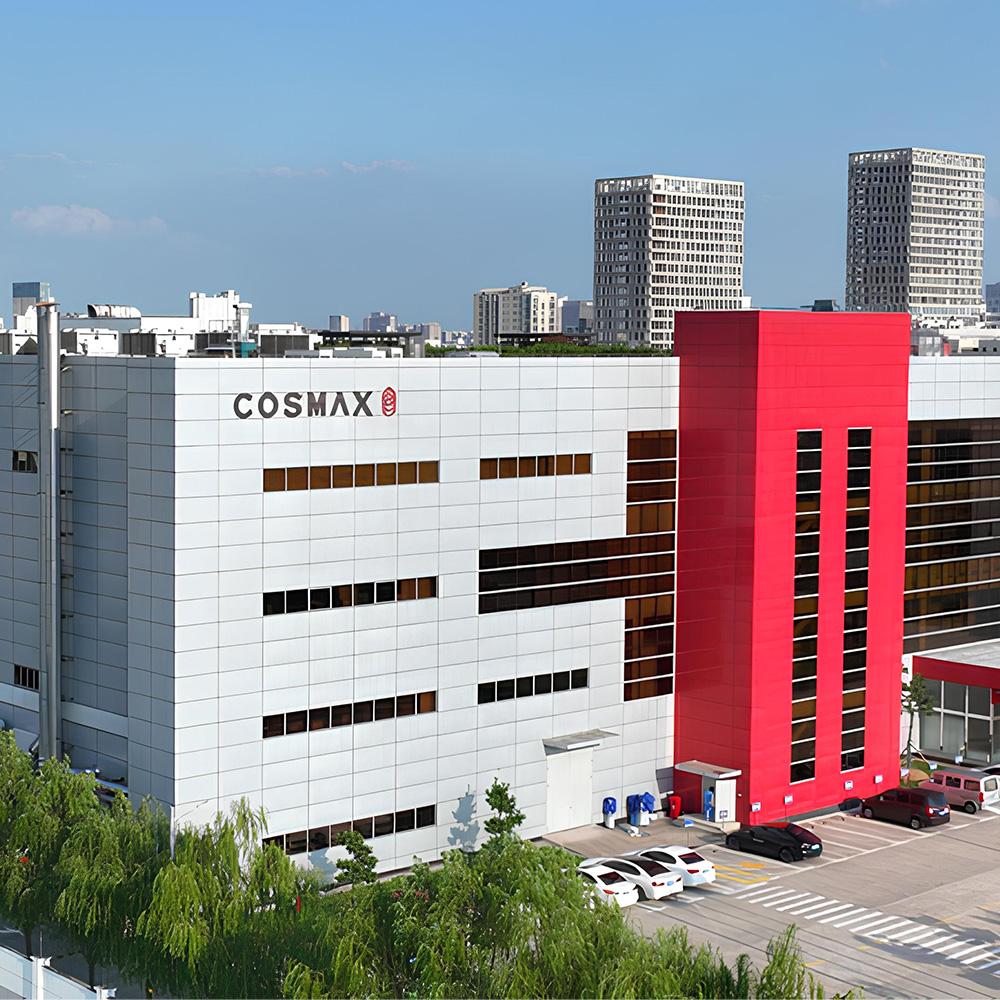 COSMAX China building exterior, white facade with vertical red-accented structure